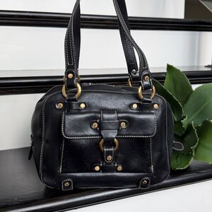 Ellen Tracy genuine leather, black satchel handbag, versatile shoulder purse